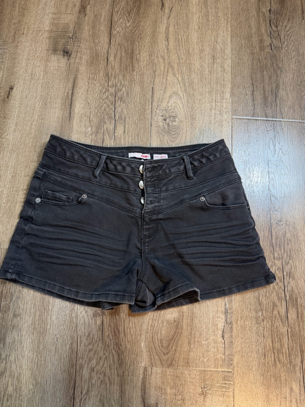BONGO Black High-Rise Button-Fly Jean Shorts